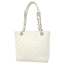 Saco Tote Chanel em couro de bezerro granulado branco Branco