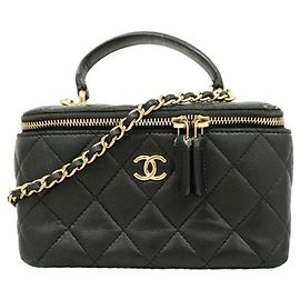 Borsa Vanity Chanel in pelle d'agnello nera Nero