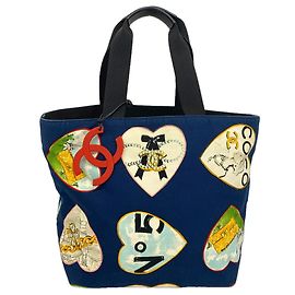 Sac cabas Chanel en toile bleu marine Bleu Marine