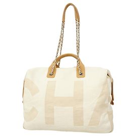 Chanel Deauville Canvas Handbag Beige Cream