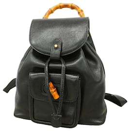 Zaino Gucci in pelle nera con bambù Nero