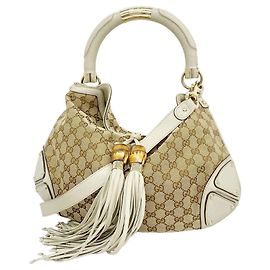 Gucci GG Canvas Bamboo Handbag Brown