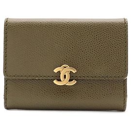Chanel Coco Mark Visitenkartenetui Grün Khaki