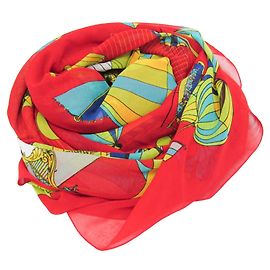 Hermès Pareo de algodón Hermes PAZ UNIVERSAL Estola para mujer Roja Multicolor