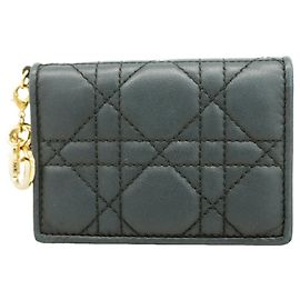 Christian Dior Black Leather Card Case Black