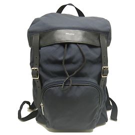 Yves Saint Laurent Navy Canvas and Leather Backpack Navy blue