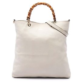 Saco Shopper Gucci em couro de bezerro branco com bambu Branco