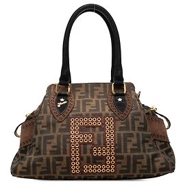 Fendi Brown Zucca Canvas Grommet Etniko Du Jour Tote Brown