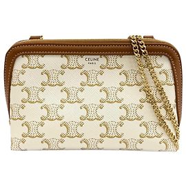 Céline Pochette avec chaîne Celine Triomphe en toile enduite blanche Blanc