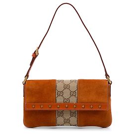Sac à épaule Gucci Orange GG Canvas et daim Nailhead Orange