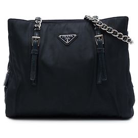 Prada Black Tessuto Chain Tote Black