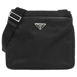 Borsa a tracolla Prada Tessuto Saffiano Nero Argento