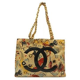 Borsa a tracolla Chanel Matelassé Large Coco Mark Chain Tote Multicolore Giallo