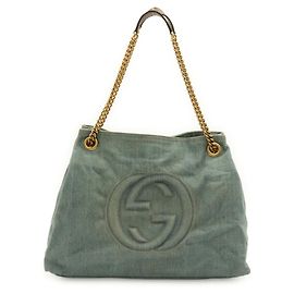 Bolsa de Corrente Gucci Soho Interlocking G Marrom Azul claro