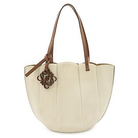 Loewe Shell Tote Bag Brown and White Leather Brown White