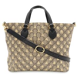 GUCCI GG Supreme Bee Tote Bag Schwarz Beige Golden