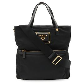 Borsa a spalla/tote Prada in nylon e pelle Nero