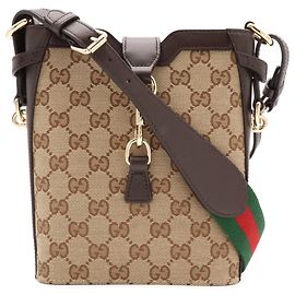 Mini borsa secchiello Gucci GG Canvas Rosso Beige Verde Marrone scuro