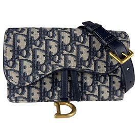 Bolsa Sling Christian Dior em lona e couro azul marinho Azul marinho