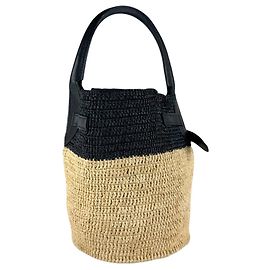 Céline Celine Black Raffia and Leather Shoulder Handbag Black