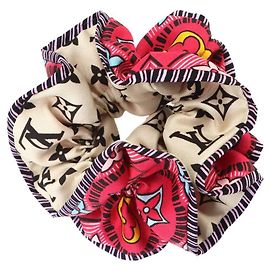 Scrunchie de seda Louis Vuitton Monogram Tiles Rosa Multicor
