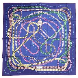 Hermès Lenço de seda Hermes Carre 90 Reaction En Chaire Rosa Azul Azul escuro