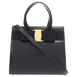 Salvatore Ferragamo Vara Ribbon 2-Way Leather Handbag Navy blue