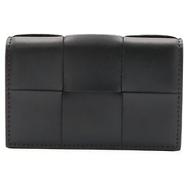 Bottega Veneta Cassette Black Leather Business Card Case Black