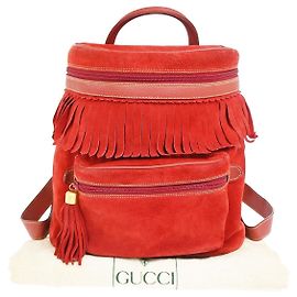 Gucci Vintage Backpack Suede Medium Red