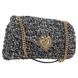 Dolce & Gabbana Borsa a tracolla DOLCE&GABBANA Devotion con catena in tweed nero e oro Auth BA14821SAM Nero Altro