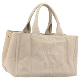 Sac à main PRADA Canapa MM Canvas Beige Gold Auth 196635A Beige Doré