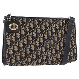 Bolsa de Ombro Christian Dior Trotter Canvas Navy Gold Tone Auth BA14771 Outro Azul marinho