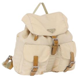 Mochila PRADA Nylon Beige Silver Auth 195170 Plata Beige