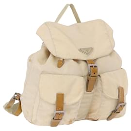 PRADA Backpack Nylon Beige Silver Auth 195170 Silvery Beige