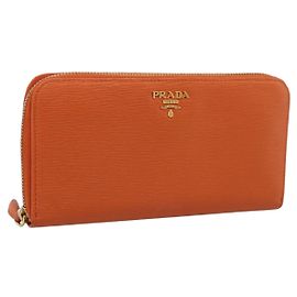PRADA Long Wallet Leather Orange Gold Auth 198764A Golden Orange