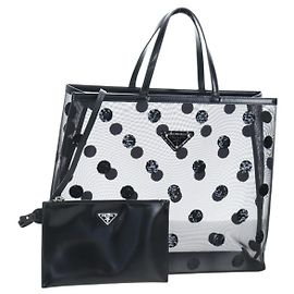 Borsa Tote PRADA a pois in mesh nera autentica BA14815M Nero