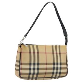 BURBERRY Nova Check Accessory Pouch PVC Leather Beige Silver Auth 198675A Silvery Beige