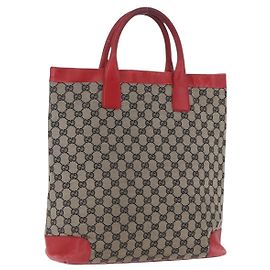 Sac à main GUCCI GG Canvas Navy Red 02 1121 Auth 198477 Rouge Bleu Marine