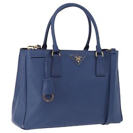 Sac à main PRADA Cuir Safiano 2way Bleu Or Auth BA15150V Bleu Doré