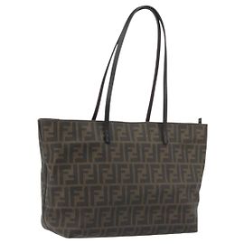 Sac cabas FENDI Zucca Canvas PVC Marron Noir Auth 198456 Marron Noir