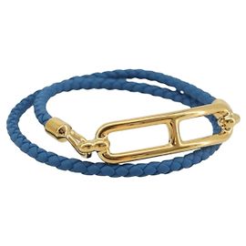 Hermès HERMES Roulis De Bourtour Bracelet Leather Blue Gold Auth 196712V Blue Golden