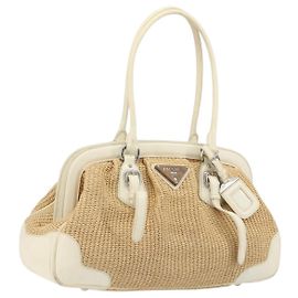 PRADA Handtasche Stroh Beige Silber Auth 197502A Silber Beige
