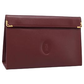 Pochette CARTIER Must Line en cuir Bordeaux Or Auth am12264V Doré Bordeaux