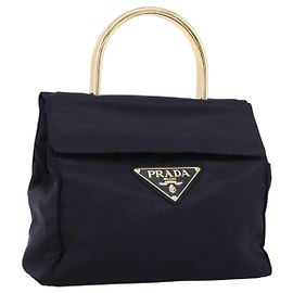 Sac à main PRADA Pocono Nylon Navy Gold Auth mr2836 Doré Bleu Marine