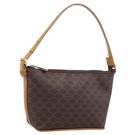 Céline Pouch CELINE Macadam Canvas PVC Leather Brown Gold Auth mr2827 Marrone D'oro