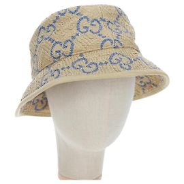 Chapeau GUCCI GG Canvas Raffia M Beige Auth 196484V Beige