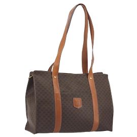 Céline Saco Tote CELINE Macadam PVC Couro Marrom Tom Dourado Auth BA14854A Marrom Outro