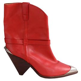 Isabel Marant Red Leather Ankle Boots Size 41 Red
