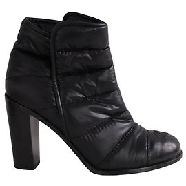 Chanel Black Cloth Ankle Boots Black
