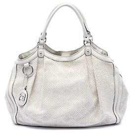 Gucci Sukey Large Raffia Tote in Weiß mit Diamanten Weiß